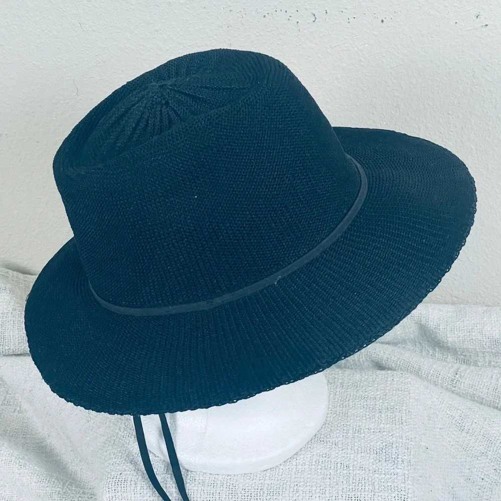 Wallaroo Victoria Fedora Womens Black Poly Straw Packable UPF 50 Sun Hat